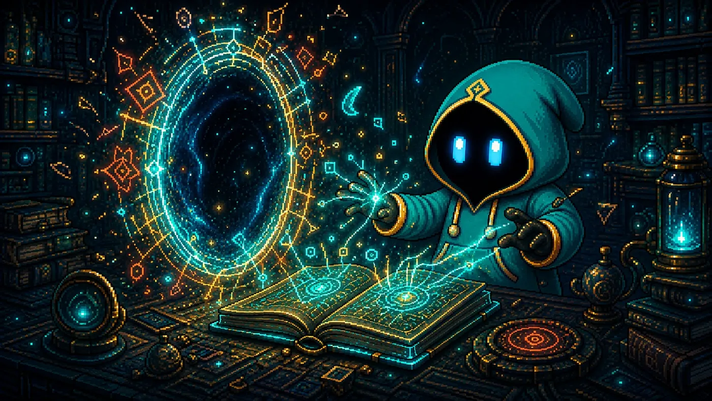 Un portal dimensional se abre frente a JIJAQ, con un anillo de energía luminosa que ilumina toda la escena.